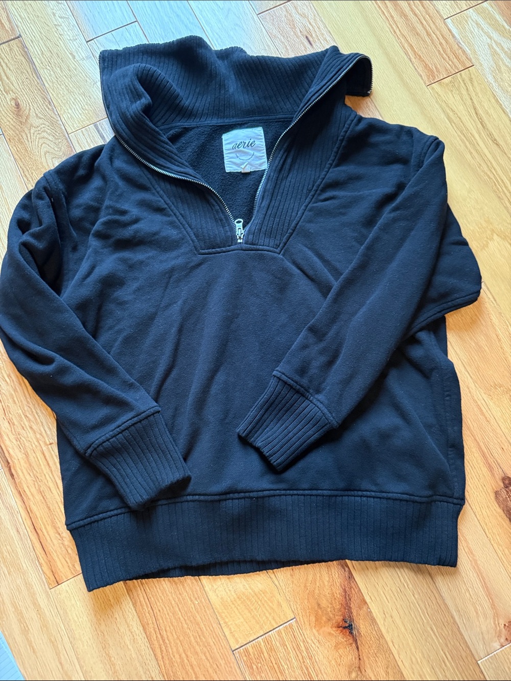 aerie -  Black Quarter-Zip Pullover Sweater - Size XS